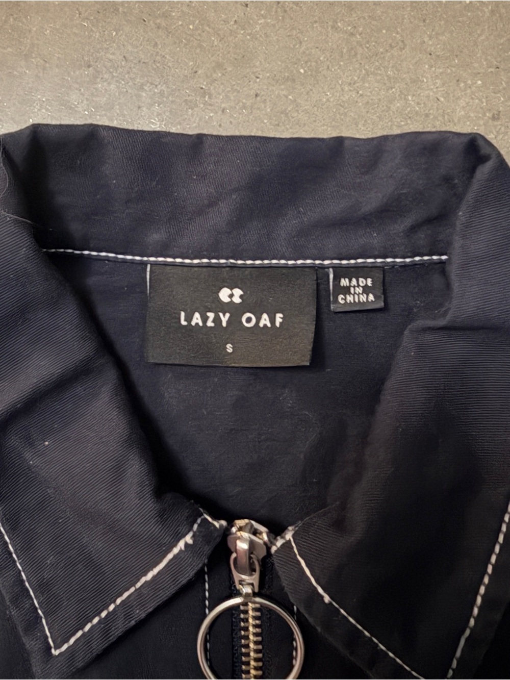 Lazy Oaf Black Cropped Zip Polo Collar Red Rose Patch Grow Your Own S Embroidery - Picture 3 of 8